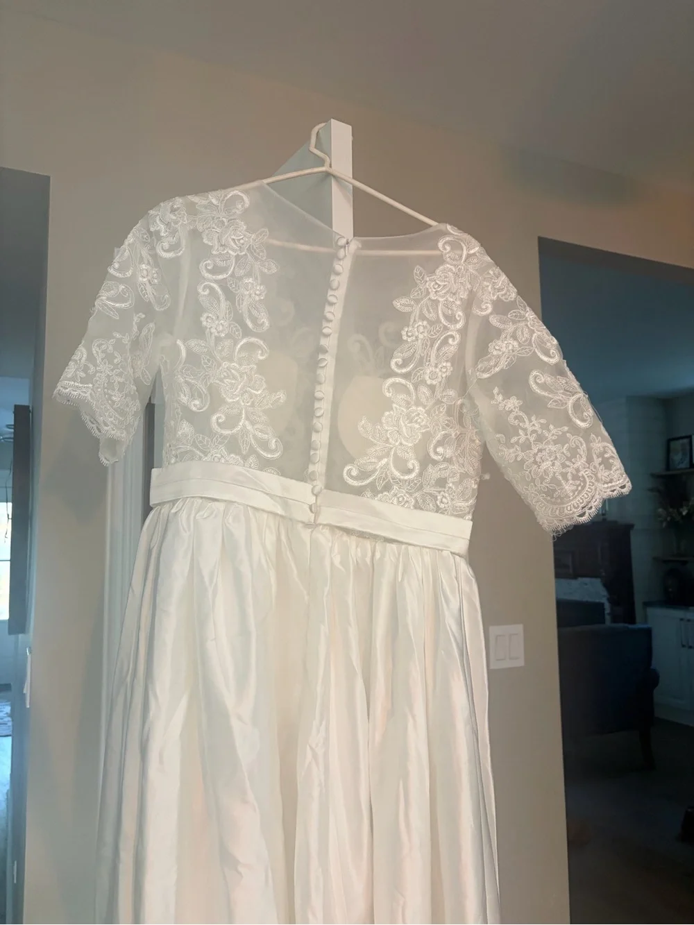 White Lace Bodice Kids Dress with Satin Skirt